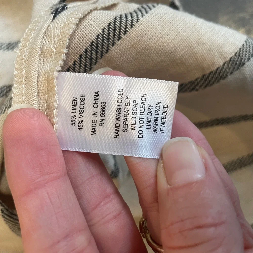 Tahari‎ Asymmetrical Stripe Midi Dress Women's Medium Linen Blend V Neck - Picture 6 of 7